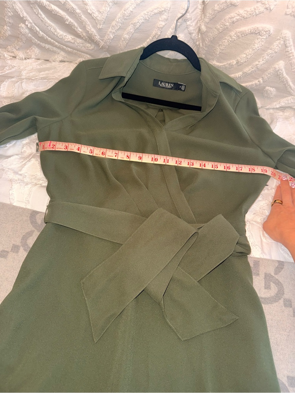 Lauren Ralph Lauren Surplice Georgette Olive Green Wrap Midi Dress - Elegant - Picture 5 of 14